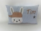 Preview: ★ 35x23 cm Kissen Geburt Taufe Kita Einschulung Hase Junge Name ★ von Lüttentüddel