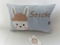 Preview: ★ 35x23 cm Kissen Geburt Hase Junge Name Taufe Wunschname Einschulung KITA Kissen to go... ★ von Lüttentüddel