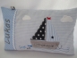 Preview: ★ 35x23 cm Kissen Geburt Taufe Einschulung KITA Boot Segelboot Wunschname ★ von Lüttentüddel