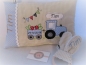 Preview: ★ 35x23 cm Kissen Geburt Taufe Einschulung KITA Kissen to go... Schmusekissen Traktor Trecker Name ★ von Lüttentüddel