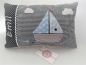 Preview: ★ 35x23 cm Kissen Geburt Einschulung KITA Kissen to go Boot Segelboot Name ★ von Lüttentüddel