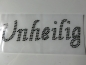 Preview: Unheilig Black Hotfix Hotglue Bügelbild Jacke Bluse Mantel Top Strass Schriftzug etc