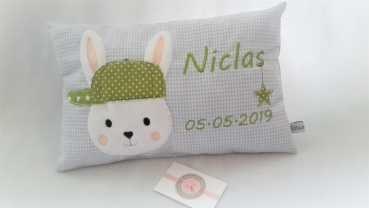 ★ 35x23 cm Kissen Geburt Hase Junge Name ★ von Lüttentüddel