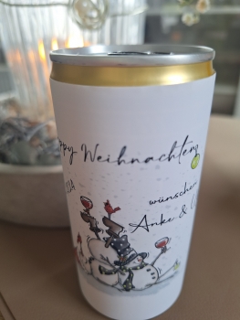 Preview: Prosecco Dose Banderole PERSONALISIERT beschwipste Schneemänner Getränke-Dosen Weihnachten Sylvester Neujahr von Lüttentüddel®