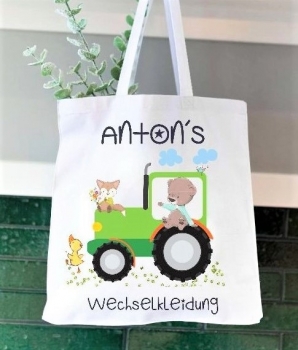 Tracktor Trecker Tasche Wechselwäsche Wechselkleidung Name für Kindergarten  Wunschname KITA Kindergarten Einschulung Lüttentüddel®