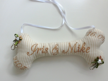 ♥ Ringkissen Knochen Wunschname Stickerei Hochzeit Hochzeitsknochen Just Married I Do