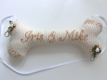 ♥ Ringkissen Knochen Wunschname Stickerei Hochzeit Hochzeitsknochen Just Married I Do