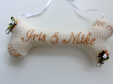 ♥ Ringkissen Knochen Wunschname Stickerei Hochzeit Hochzeitsknochen Just Married I Do