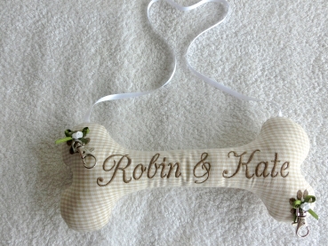 Preview: ♥ Ringkissen Knochen Wunschname Stickerei Hochzeit Hochzeitsknochen Just Married I Do Lüttentüddel®