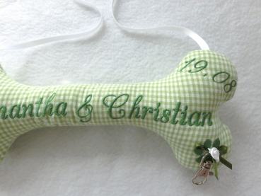 Preview: ♥ Ringkissen Knochen Wunschname Stickerei Hochzeit Hochzeitsknochen Just Married I Do