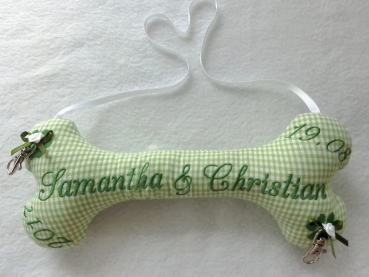Preview: ♥ Ringkissen Knochen Wunschname Stickerei Hochzeit Hochzeitsknochen Just Married I Do
