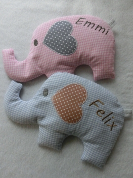 Preview: ♥ Baby Elefant  Wunschname Körnerkissen Wärmekissen Dinkel von Lüttentüddel