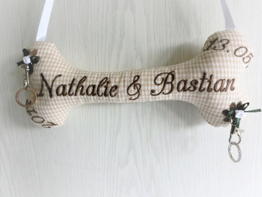♥ Ringkissen Knochen Wunschname Stickerei Hochzeit Hochzeitsknochen Just Married I Do