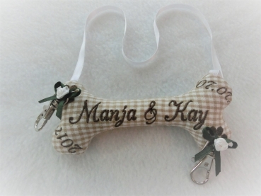 Preview: ♥ Zauberhaftes Ringkissen Knochen Wunschname Stickerei Hochzeit Standesamt  Hochzeitsknochen Just Married von LüttentüddelI