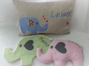 Preview: ★ 35x23 cm Kissen Geburt Elefant Name ★ von Lüttentüddel