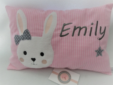 Preview: ★ 35x23 cm Kissen Geburt Hase Mädchen Name ★ von Lüttentüddel