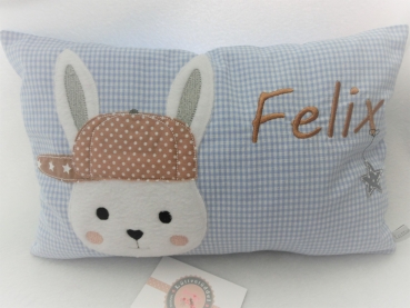 Preview: ★ 35x23 cm Kissen Geburt Hase Junge Name Geburt Einschulung Taufe ★ von Lüttentüddel