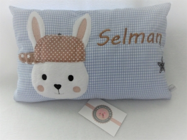 ★ 35x23 cm Kissen Geburt Hase Junge Name ★ von Lüttentüddel Einschulung Taufe KITA Geburt Geburtstag