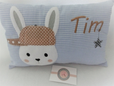 ★ 35x23 cm Kissen Geburt Hase Junge Name Taufe Wunschname Einschulung KITA Kissen to go... ★ von Lüttentüddel