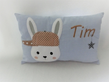 ★ 35x23 cm Kissen Geburt Taufe Kita Einschulung Hase Junge Name ★ von Lüttentüddel