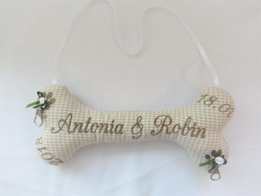 Preview: ♥ Ringkissen Knochen Wunschname Stickerei Hochzeit Hochzeitsknochen Just Married I Do
