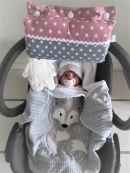 ♥Altrosa gr. Sterne Punkte Stern Armpolster Armschoner für Babyschale ★ Lüttentüddel © ♥ Wunschname