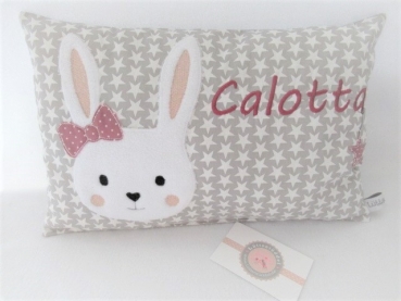 ★ 35x23 cm Kissen ★ Geburt Hase Mädchen Name Sternchen grau ★ von Lüttentüddel ★
