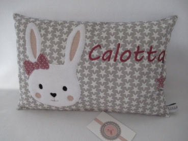 ★ 35x23 cm Kissen ★ Geburt Hase Mädchen Name Sternchen grau ★ von Lüttentüddel ★