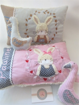 Preview: ★ 35x23 cm Kissen Geburt Hase  Junge Name ★ von Lüttentüddel