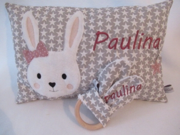 Preview: ★ 35x23 cm Kissen ★  Einschulung KITA Sterne Taufe Geburt Hase Mädchen Name ★ von Lüttentüddel ★
