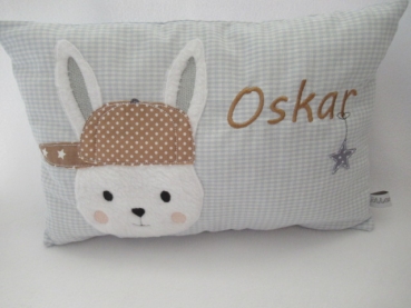 Preview: ★ 35x23 cm Kissen Geburt Hase Junge Name ★ von Lüttentüddel