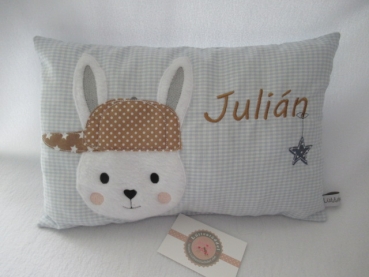 Preview: ★ 35x23 cm Kissen Geburt Hase Junge Name ★ von Lüttentüddel