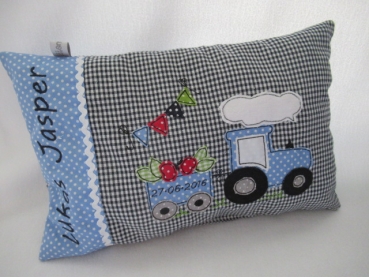 Preview: ★ 35x23 cm Kissen Geburt Traktor Trecker Name ★ von Lüttentüddel