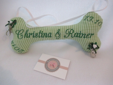 Preview: ♥ Ringkissen Knochen Wunschname Stickerei Standesamt Kirche Hochzeit Hochzeitsknochen Just Married I Do -