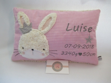 ★ 35x23 cm Kissen Geburt Hase Krone Mädchen Name ★ von Lüttentüddel