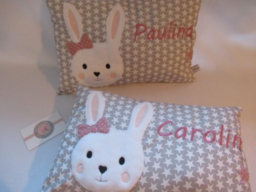 ★ 35x23 cm Kissen Geburt Hase Mädchen Name ★ KITA Einschulung Taufe Geschenk Geburtstag Wunschname Name von Lüttentüddel