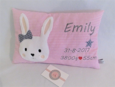 ★ 35x23 cm Kissen Geburt Hase Mädchen Name ★ von Lüttentüddel