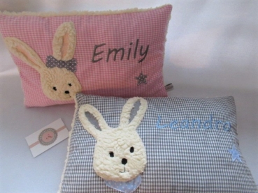 Preview: ★ 35x23 cm Kissen Geburt Hase Schleife Mädchen Name  Einschulung Taufe Schmusekissen Kissen to go...★ von Lüttentüddel