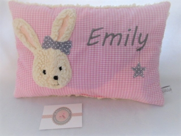 ★ 35x23 cm Kissen Geburt Hase Schleife Mädchen Name  Einschulung Taufe Schmusekissen Kissen to go...★ von Lüttentüddel