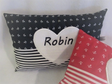 Preview: ★ 35x23 cm Kissen Geburt Taufe Geschenk Anker Streifen Herz Name ★ von Lüttentüddel