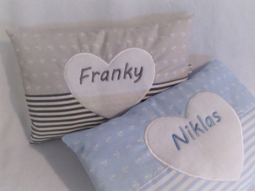 ★ 35x23 cm Kissen Geburt Taufe Geschenk Anker Streifen Herz Name ★ von Lüttentüddel