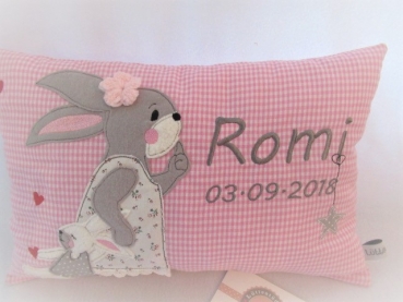 Preview: ★ ca. 35x25 cm Kissen Hase Schmusehase Baby Wunschname Geburt Taufe Einschulung Reisekissen  ★ von Lüttentüddel