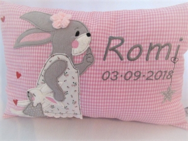 Preview: ★ ca. 35x25 cm Kissen Hase Schmusehase Baby Wunschname Geburt Taufe Einschulung Reisekissen  ★ von Lüttentüddel