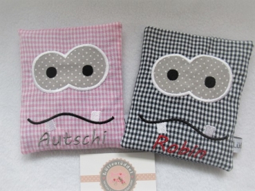 ♥ Monster Autschi Beulentröster Vichy karriert inkl. Kühlpack Wärmekissen Kühlkissen Zahnfee Wunschname Geburt Taufe Einschulung ★ von Lüttentüddel®