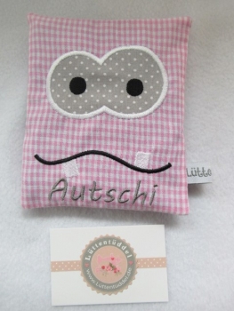 Preview: ♥ Monster Autschi Beulentröster Vichy karriert inkl. Kühlpack Wärmekissen Kühlkissen Zahnfee Wunschname Geburt Taufe Einschulung ★ von Lüttentüddel®