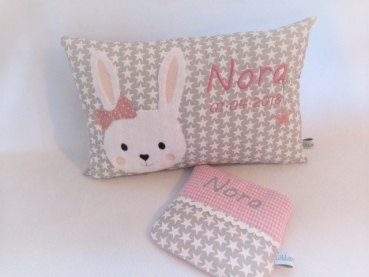 Preview: ★ 35x23 cm Kissen ★  Geburt Hase Mädchen Name ★ von Lüttentüddel ★
