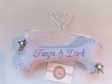 ♥ Ringkissen Knochen Wunschname Stickerei Hochzeit Hochzeitsknochen Just Married I Do von Lüttentüddel®