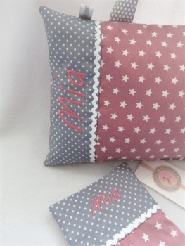 Preview: ★ 35x23 cm Kissen to Go Geburt Sterne Punkte Name ★ von Lüttentüddel