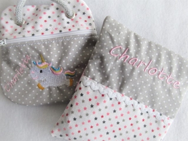 ★ Brustbeutel Einhorn Name ★ kleine Tasche Einschulung Kita Schule Badeanstalt Bus von Lüttentüddel