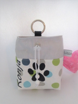 ♥ SEHR EDEL  BUNTE DOTS PFOTE HUND LECKERLIBEUTEL KOTBEUTEL GÜRTELTASCHE VON LÜTTENTÜDDEL